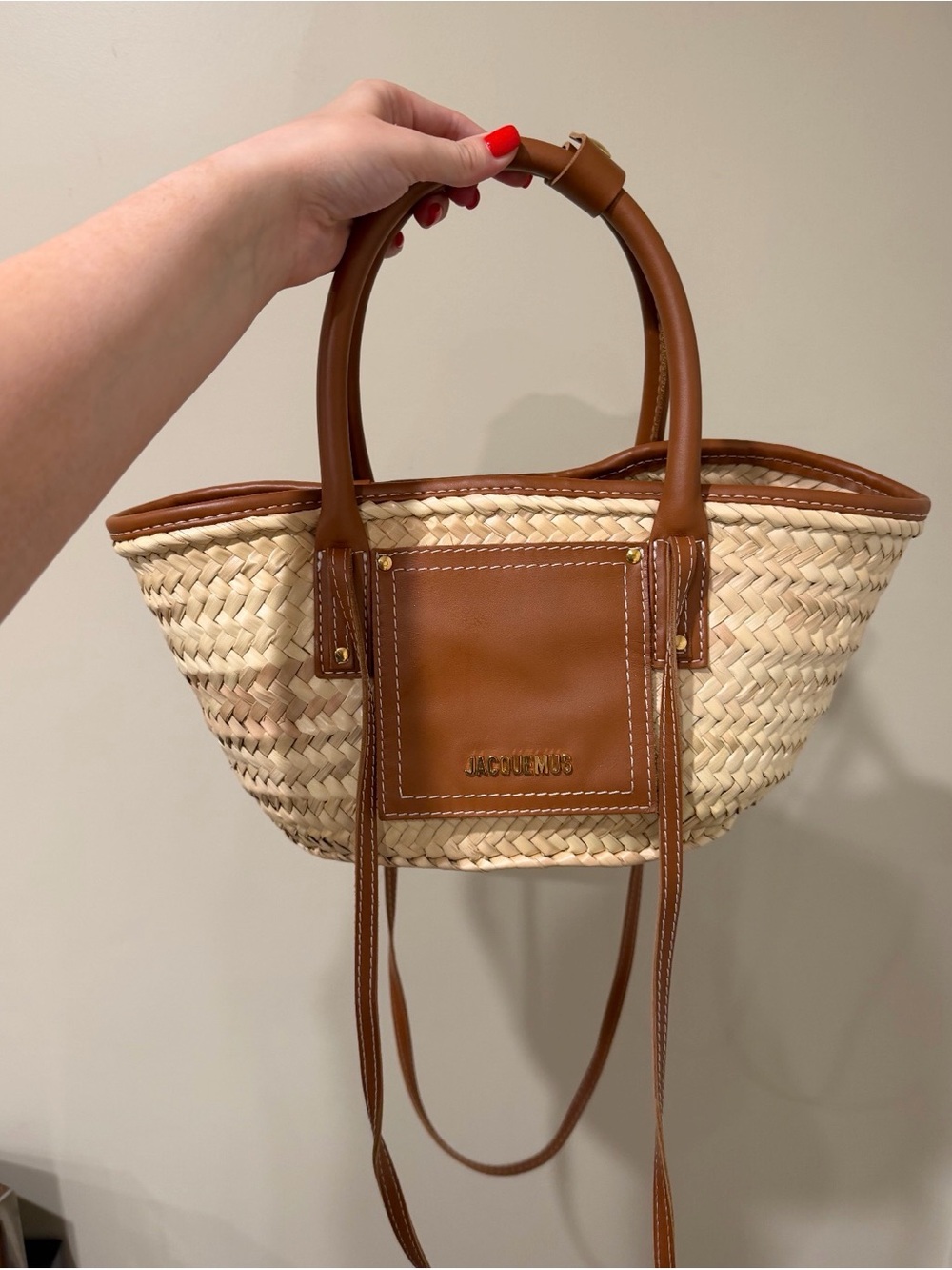 Jacquemus Straw Tote with Brown Leather Accents